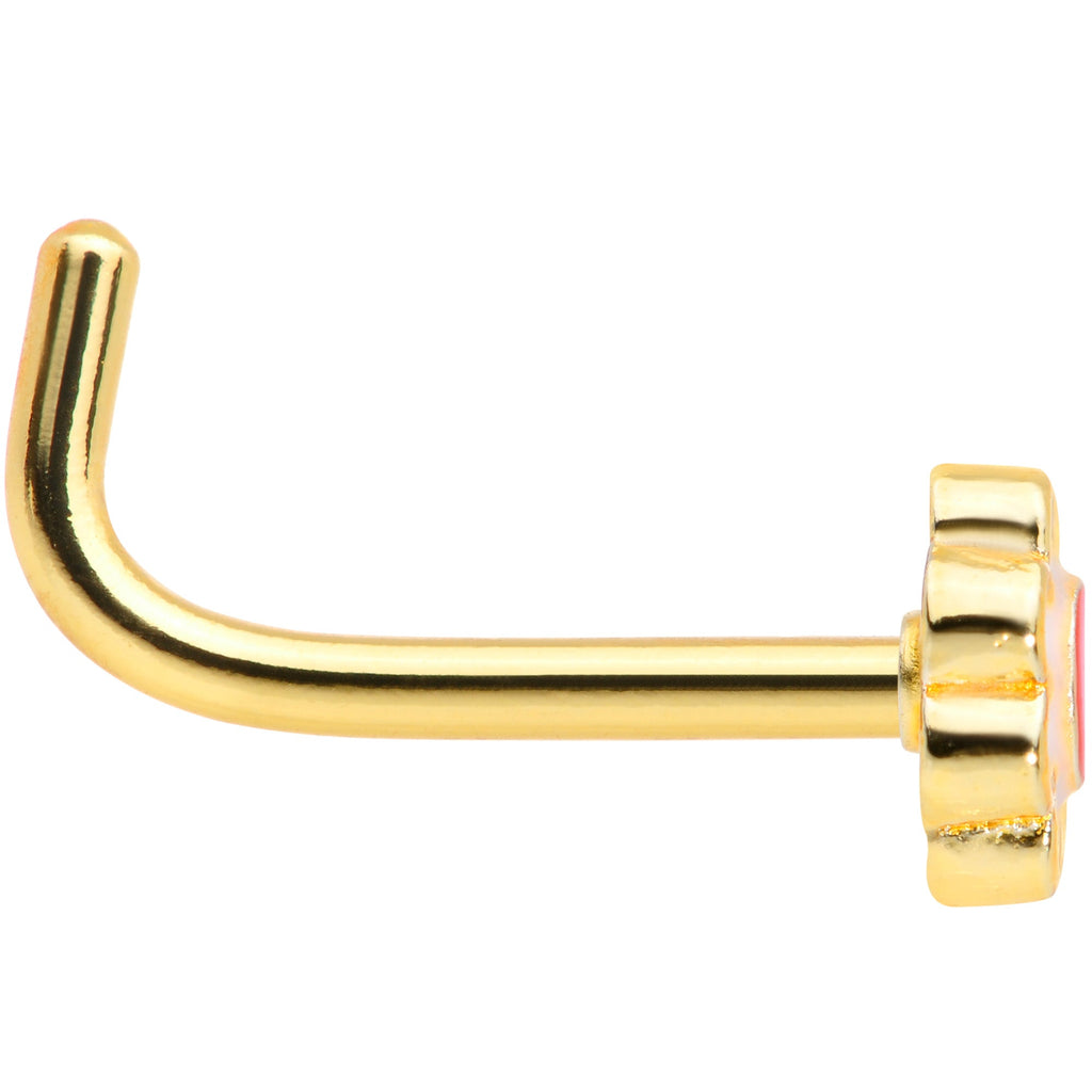 18G 5/16 Gold Tone Spring Flower L Shaped Nose Ring