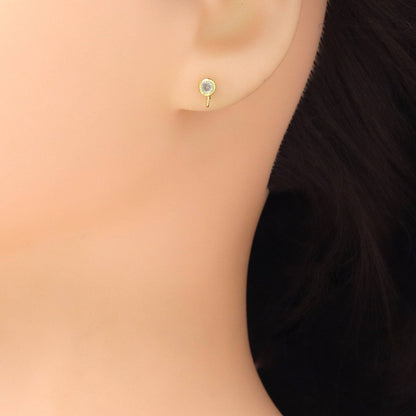 Clear Round CZ Gold  Silver Stud Earrings with loop, Sku#A440