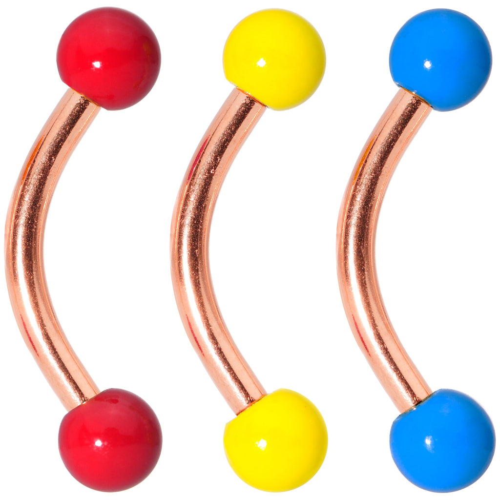 16G 5/16 Red Yellow Glow Rose Gold Tone Curved Barbell Set of 3