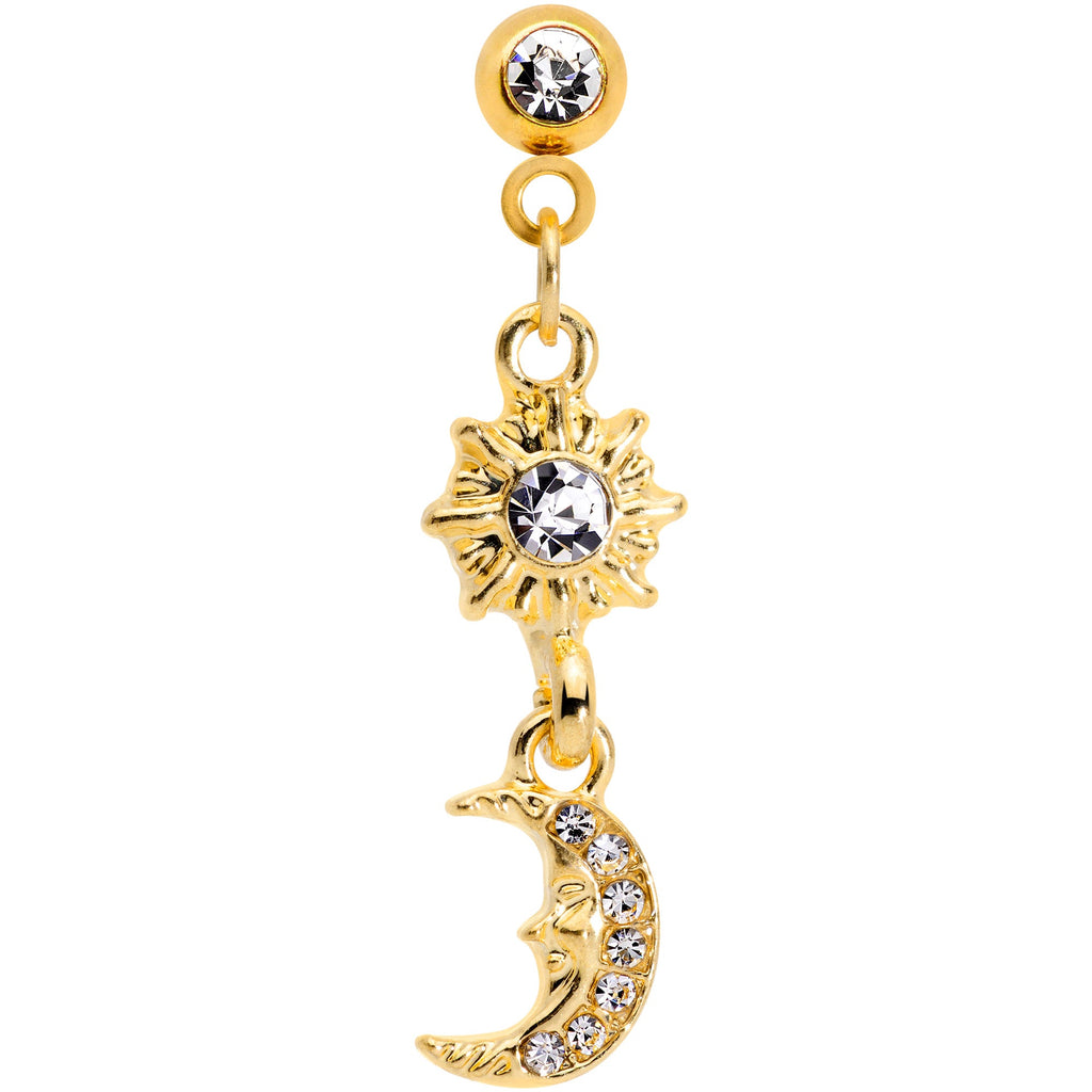 16G 1/4 Clear Gem Gold Tone Moon Dangle Cartilage Tragus