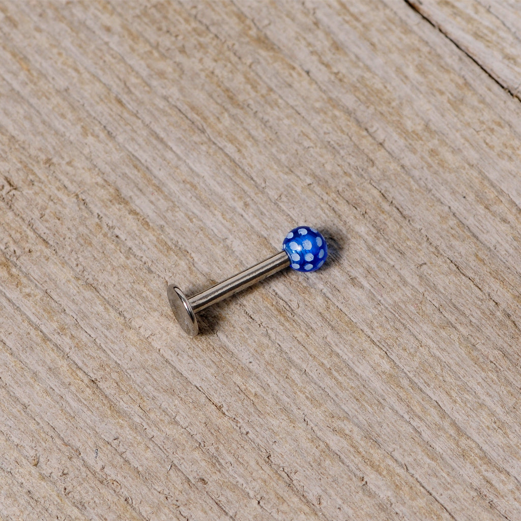 16G 1/4 Blue Polka Dot UV Reactive Acrylic Ball Labret Tragus