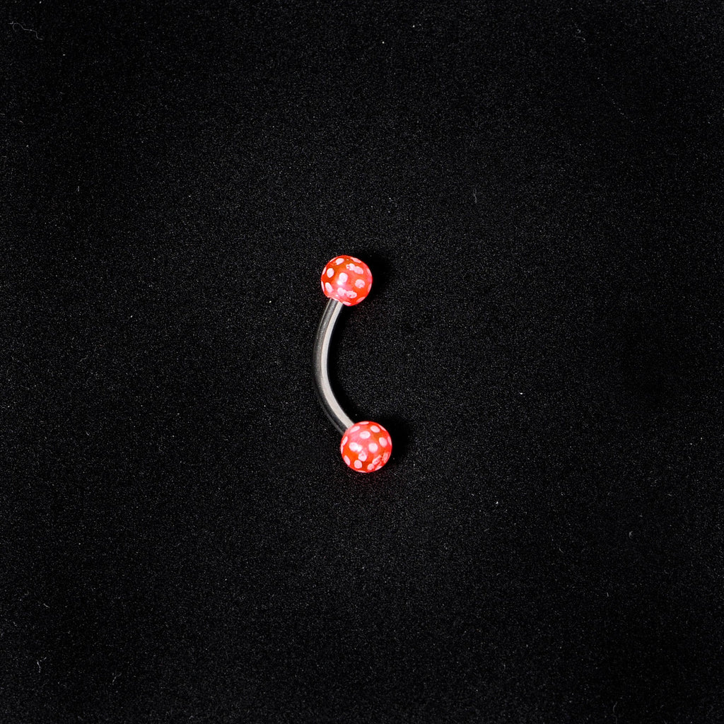 16G 5/16 Pink Polka Dot UV Reactive Acrylic Ball Curved Barbell