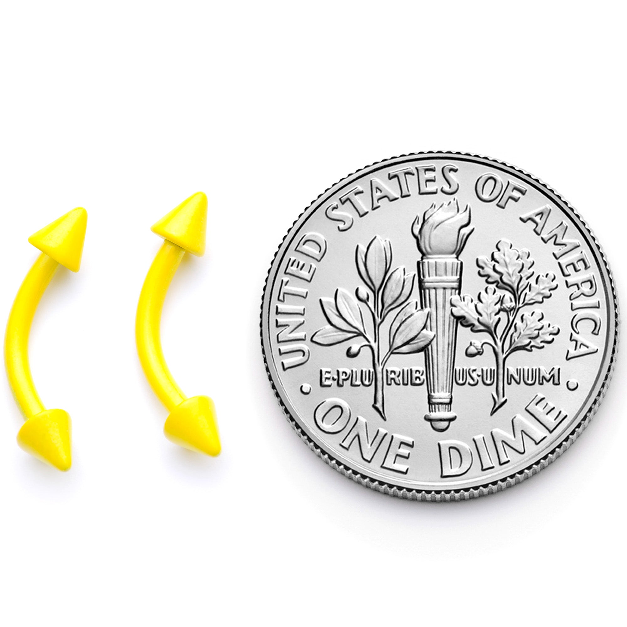 16G 5/16 Yellow Glow in the Dark Cone End Curved Barbell Set of 2