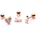 16G 1/4 Clear Gem Rose Gold Tone Plated Valentine Cartilage Set