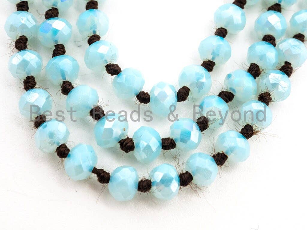 60/36 EXTRA Long Hand Knotted Mint Color Crystal Necklace, Double Wrap Necklace, Mint 2x4mm/5x8mm Rondelle Faceted Crystal Beads,SKU#D24