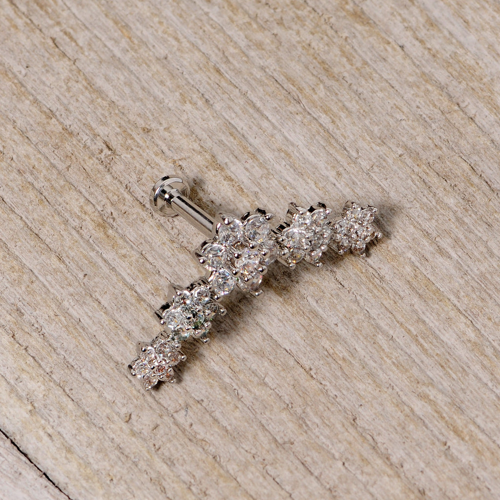 16G 5/16 Clear CZ Gem Floral Internal Thread Labret