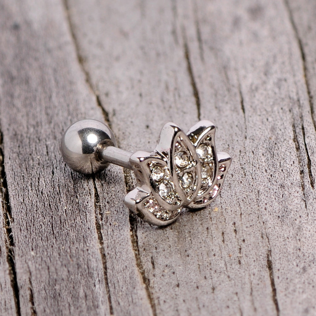 16G 1/4 Clear Gem Lotus Flower Cartilage Tragus Earring