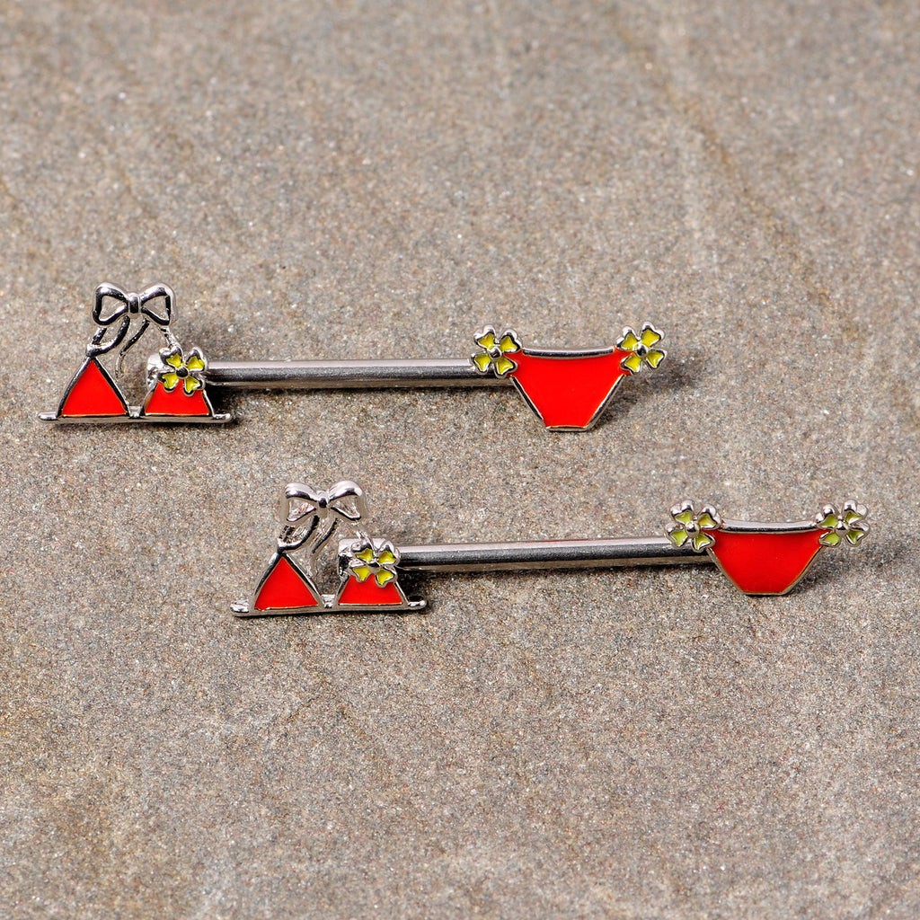 14G 5/8 Red Itty Bitty Bikini Barbell Nipple Ring Set