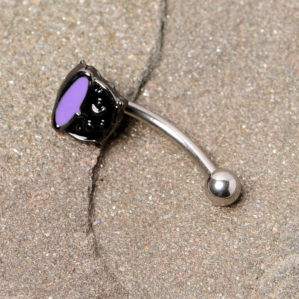 16G 5/16 Black Purple Cauldron Halloween Curved Eyebrow Ring