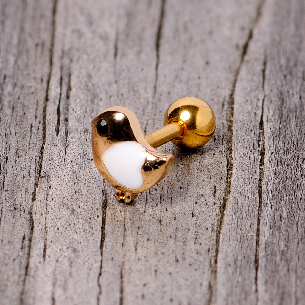16G 1/4 Black Gem Gold Tone Baby Bird Cartilage Tragus Earring