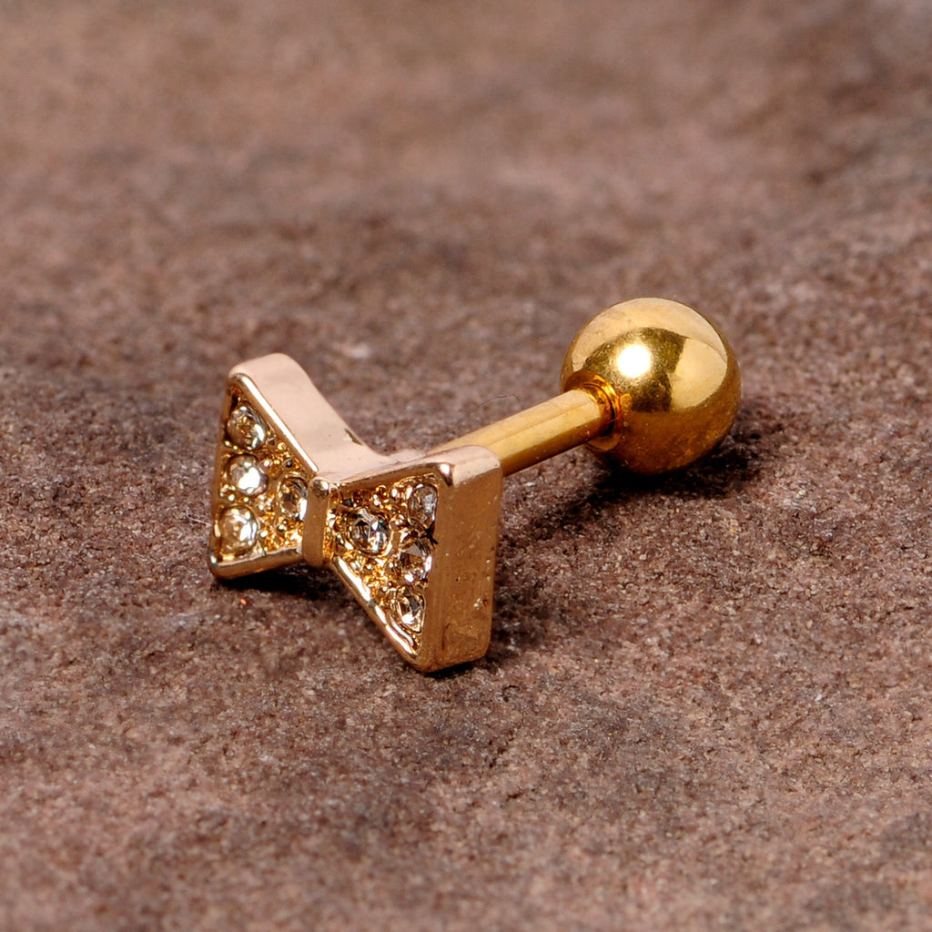 16G 1/4 Clear Gem Gold Tone Bow Tie Cartilage Tragus Earring