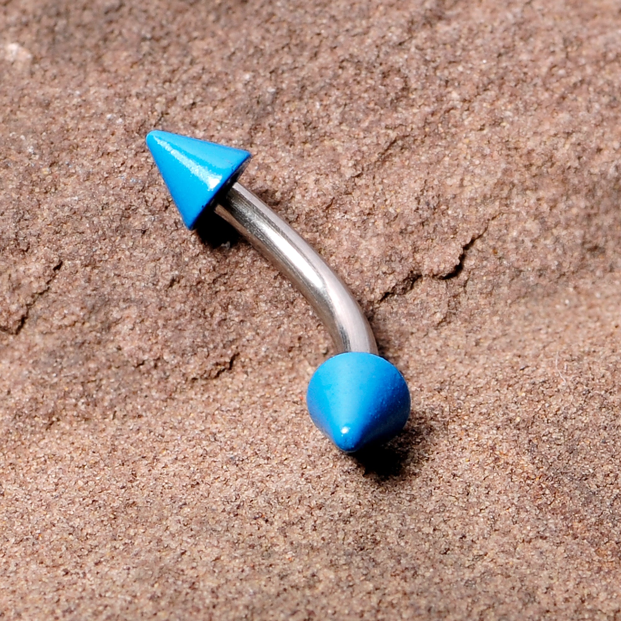 16G 5/16 Blue Cone End Curved Eyebrow Ring