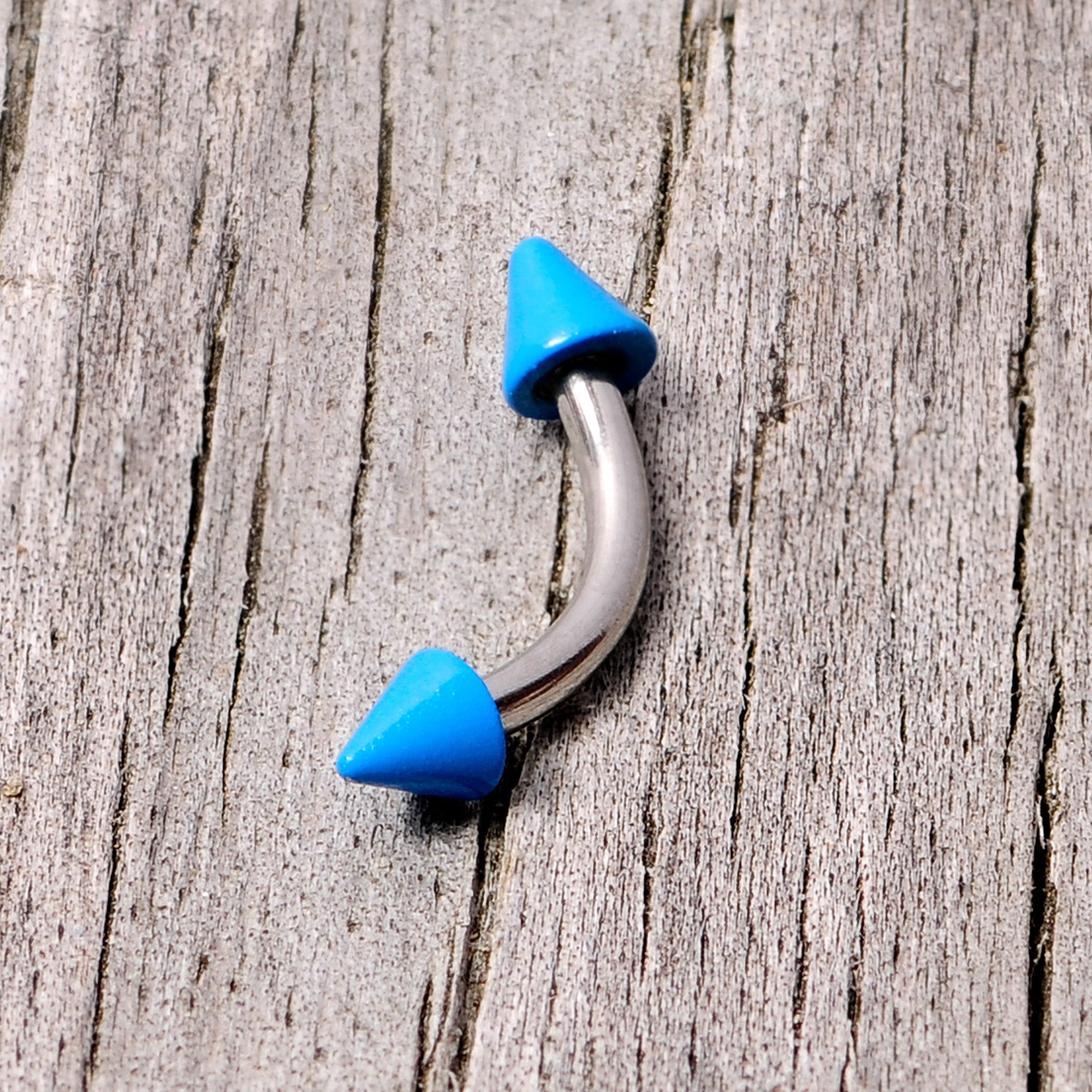 16G 5/16 Blue Cone End Curved Eyebrow Ring