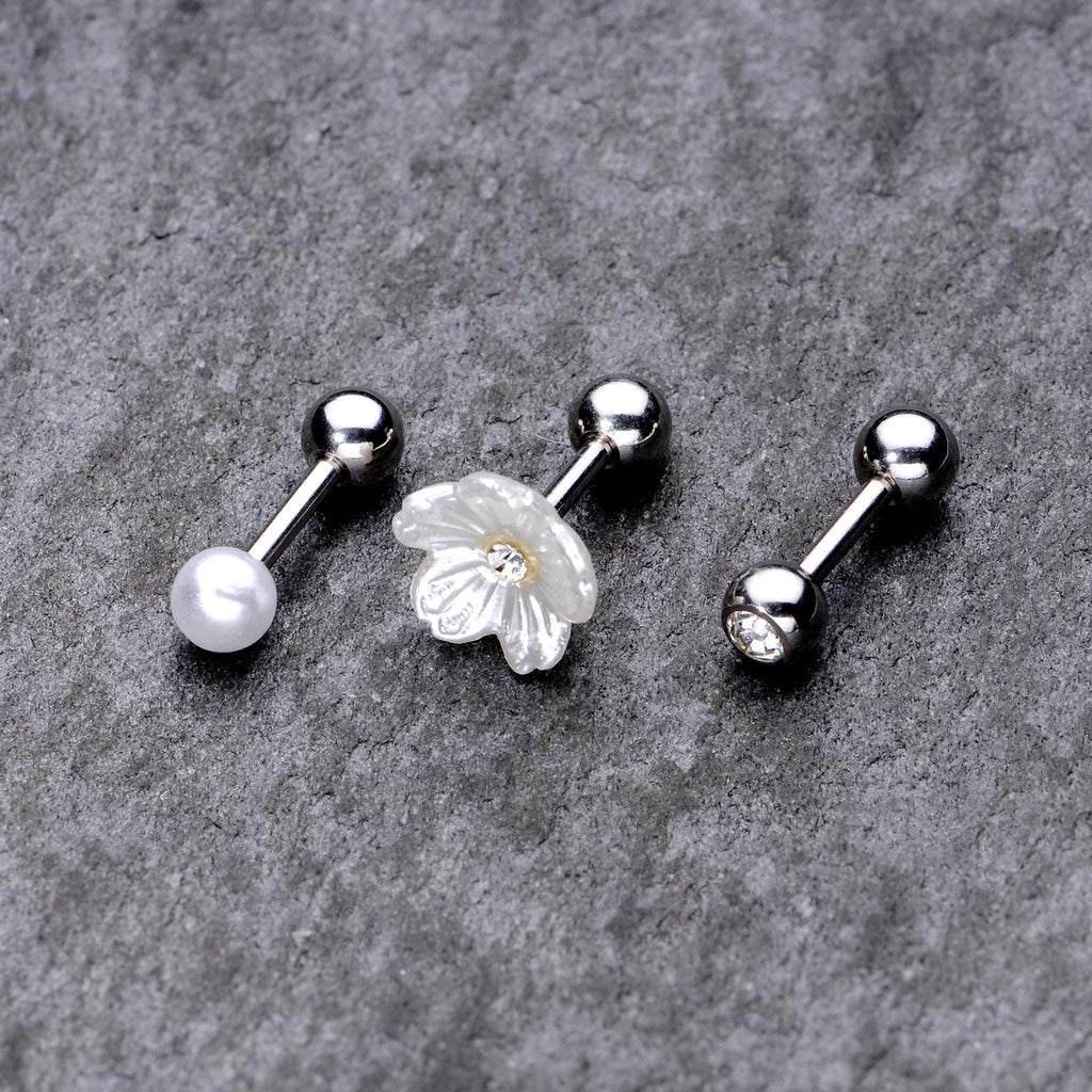16G 1/4 Clear Gem Flower Cartilage Tragus Set of 3
