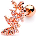 16G 1/4 Clear CZ Gem Rose Gold Tone Butterfly Trio Cartilage Tragus