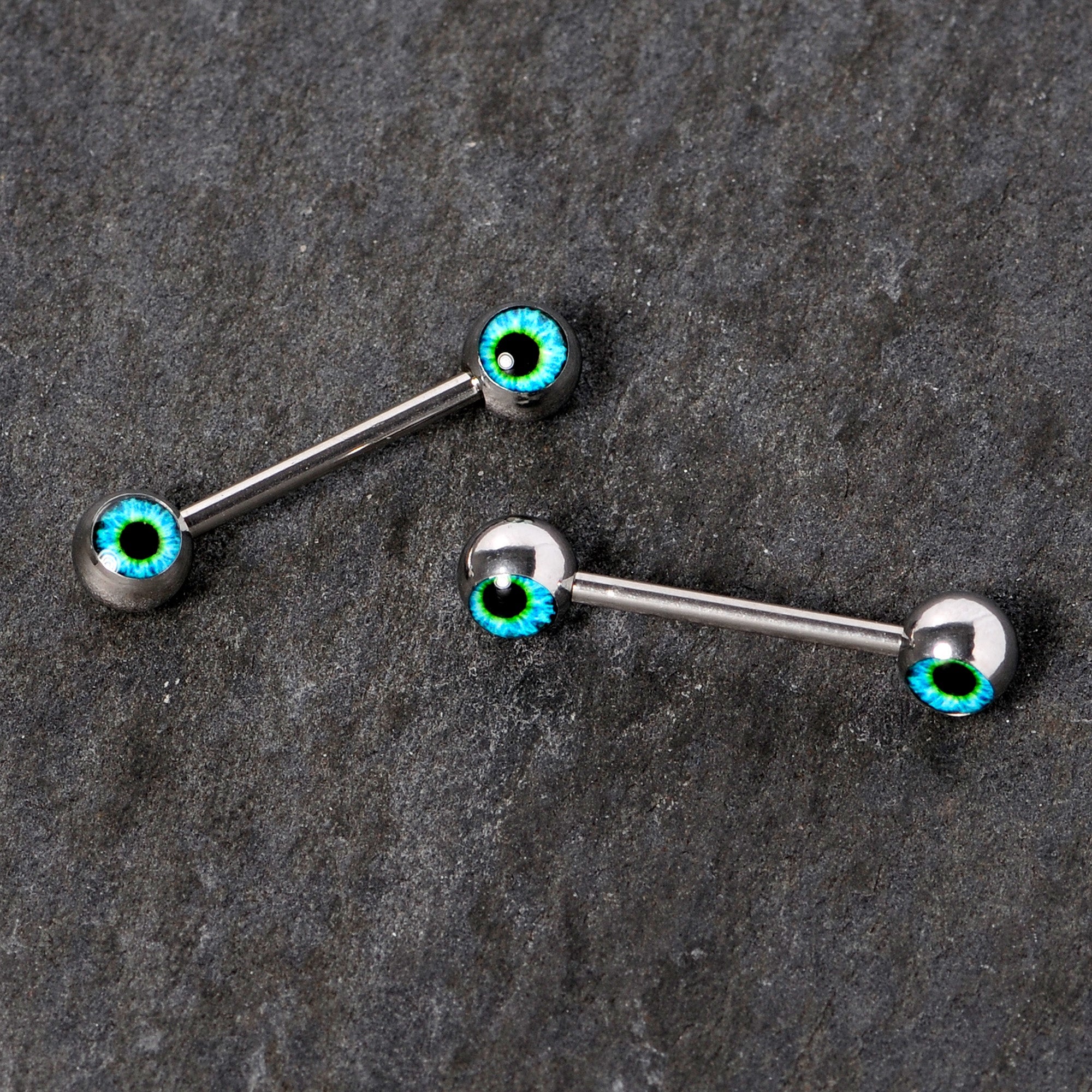 14G 5/8 Haunting Human Blue Eyeball Halloween Nipple Ring Set