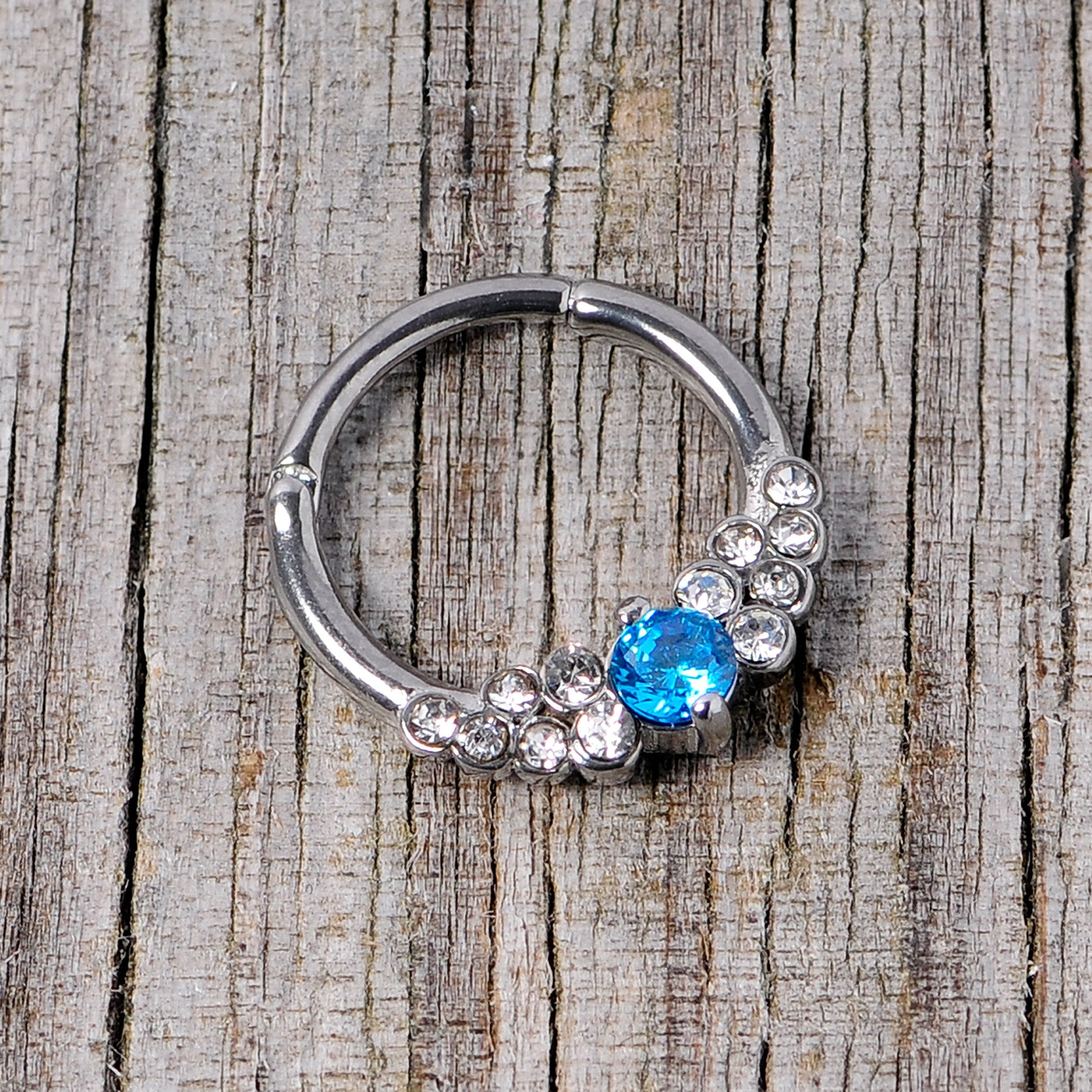 16G 3/8 Clear Blue CZ Gem Arc Hinged Segment Ring