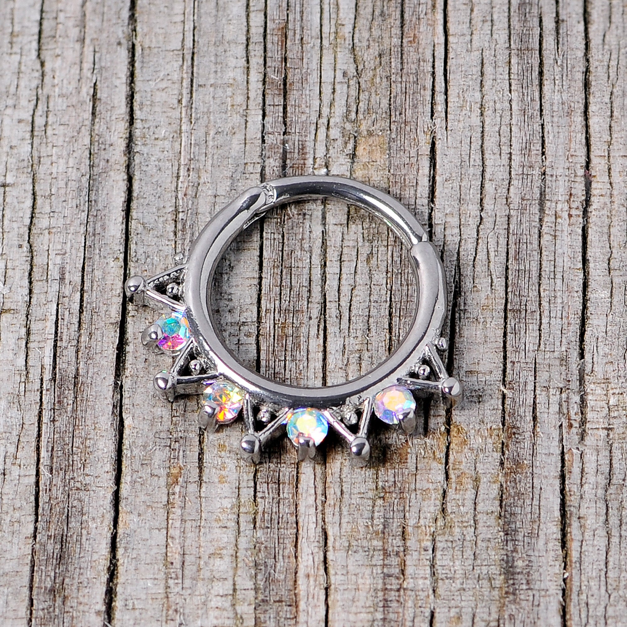 16G 3/8 Aurora CZ Gem Triangles Septum Clicker