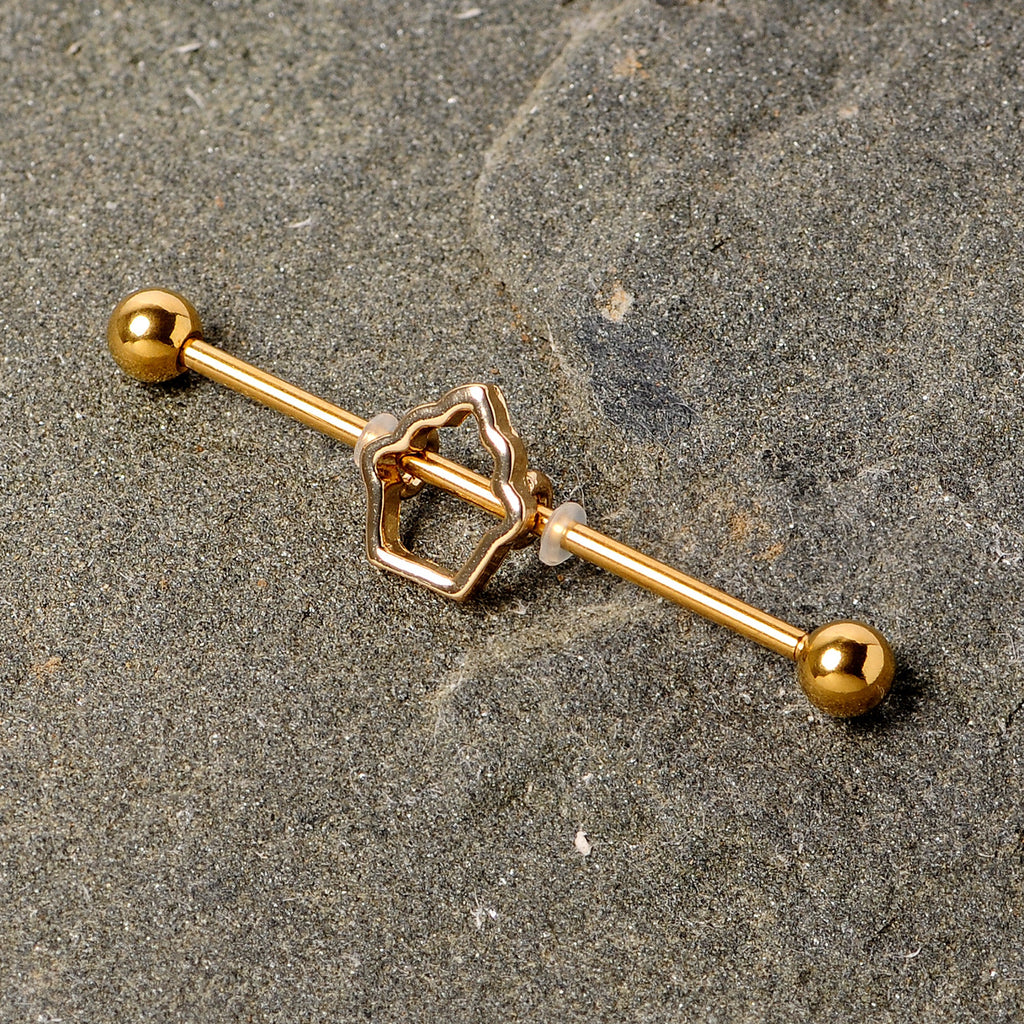 14G Gold Tone Hollow Cupcake Industrial Barbell 38mm