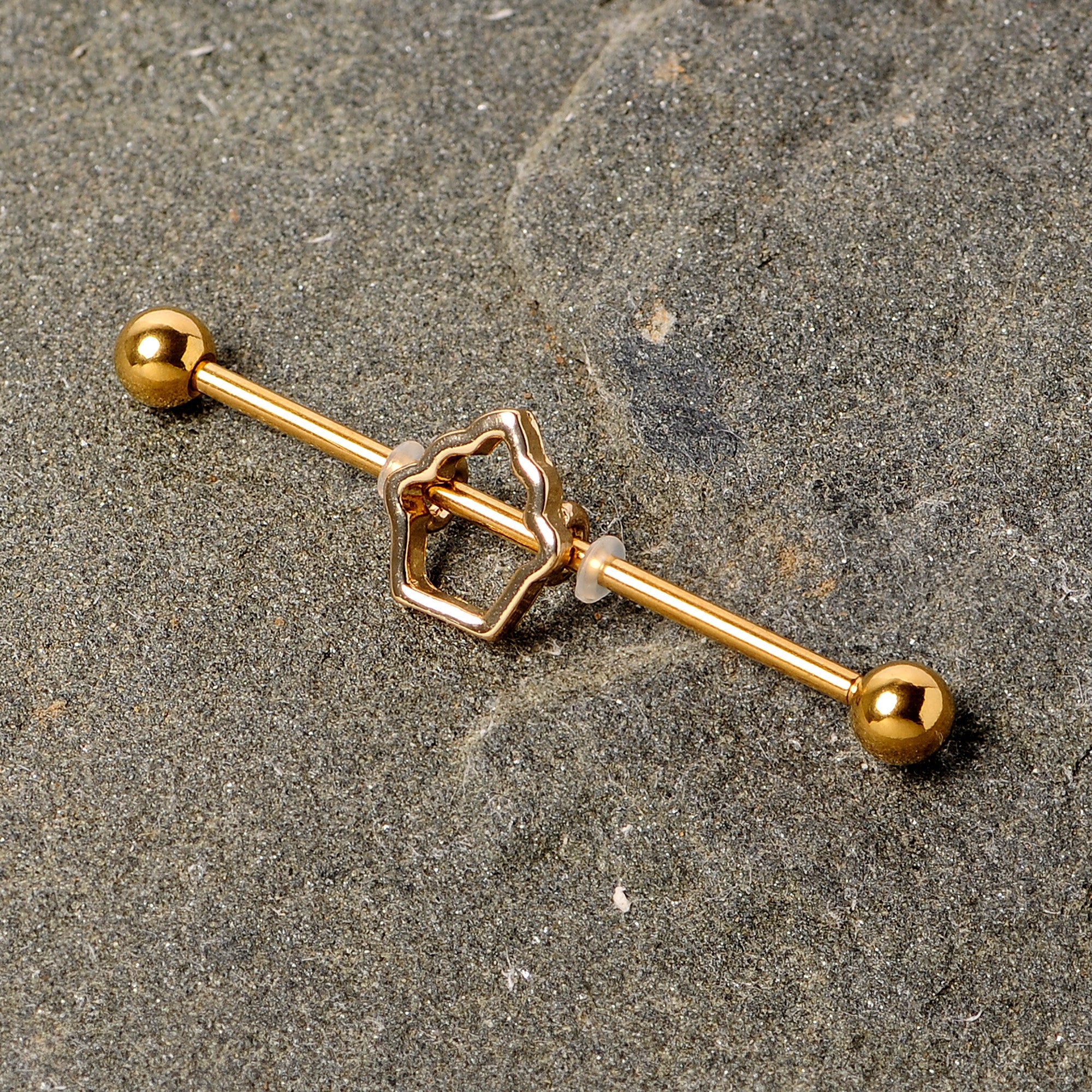 14G Gold Tone Hollow Cupcake Industrial Barbell 38mm