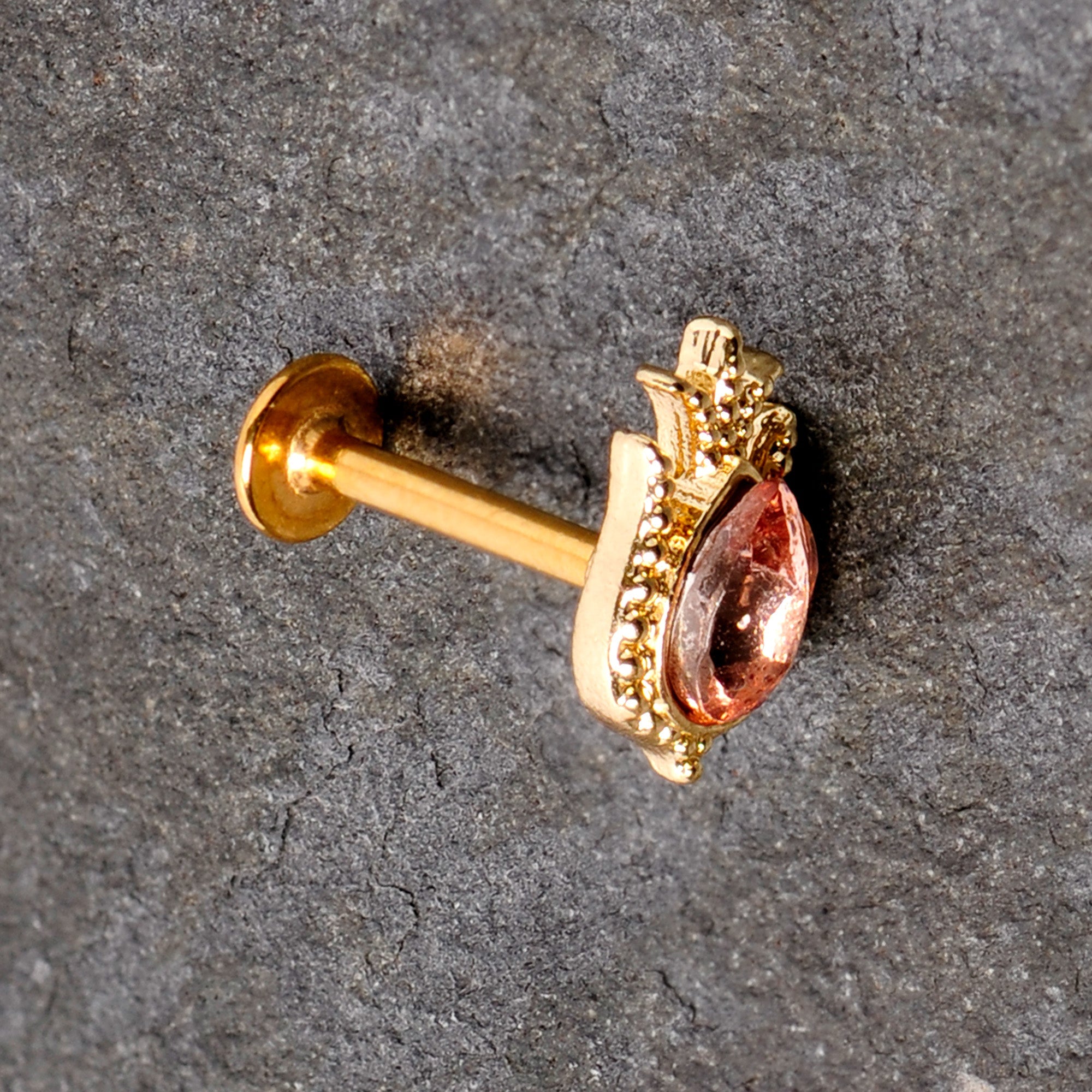 16G 5/16 Pink Gem Gold Tone Tulip Flower Labret Monroe Tragus