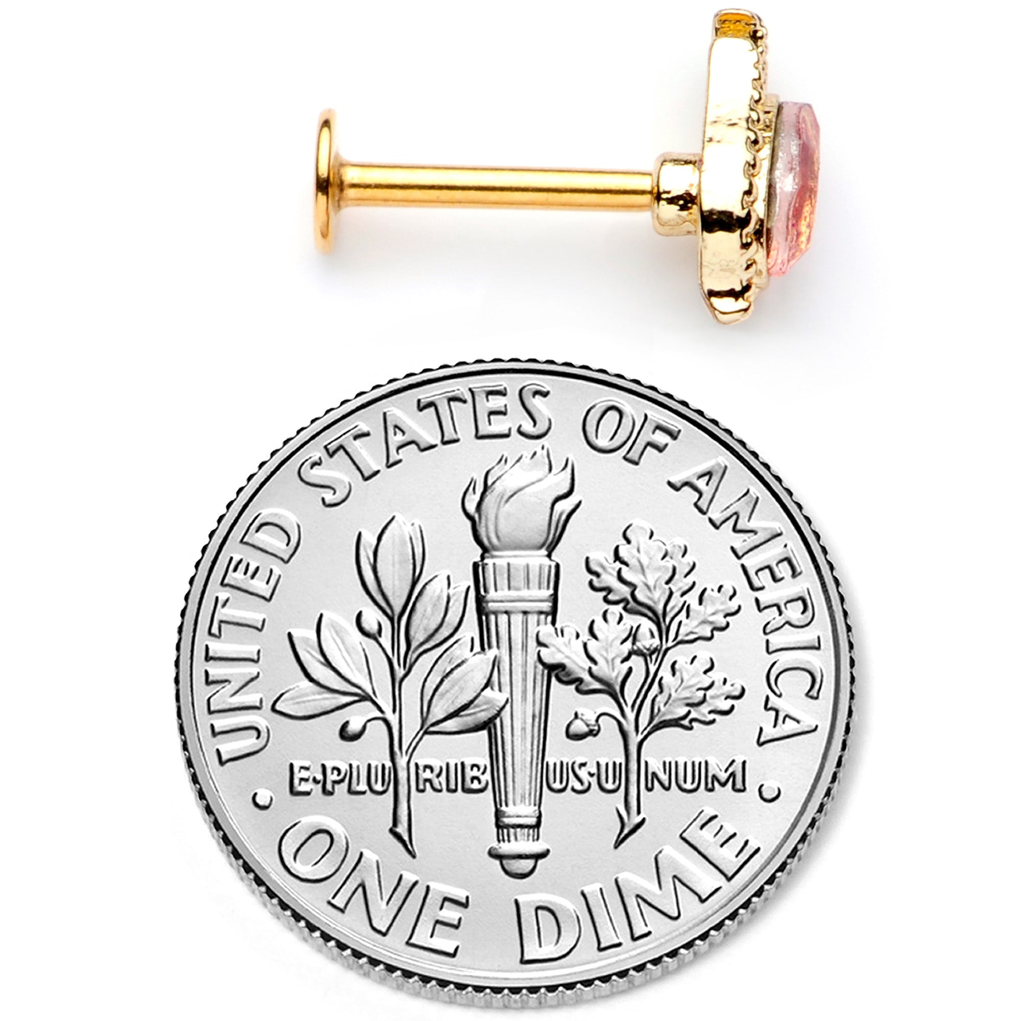 16G 5/16 Pink Gem Gold Tone Tulip Flower Labret Monroe Tragus