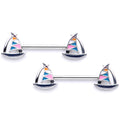 14G 9/16 Black Gem Teal Nautical Sailboat Barbell Nipple Ring Set