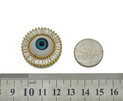 Baguette CZ Enamel Evil Eye On Round Flower Charm, Sku#L669