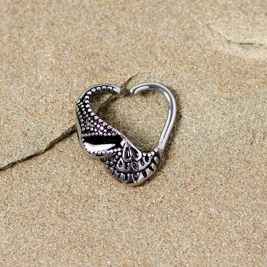 16G 3/8 Skull Halloween Right Heart Closure Ring