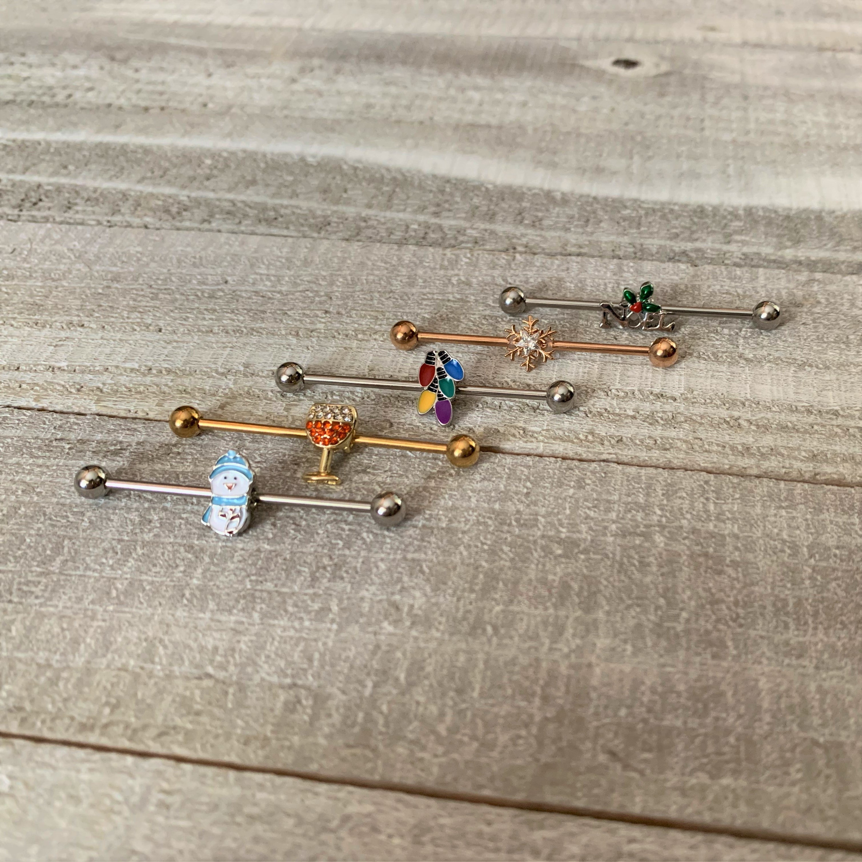 14G Red Gem Noel Holiday Christmas Industrial Barbell 38mm
