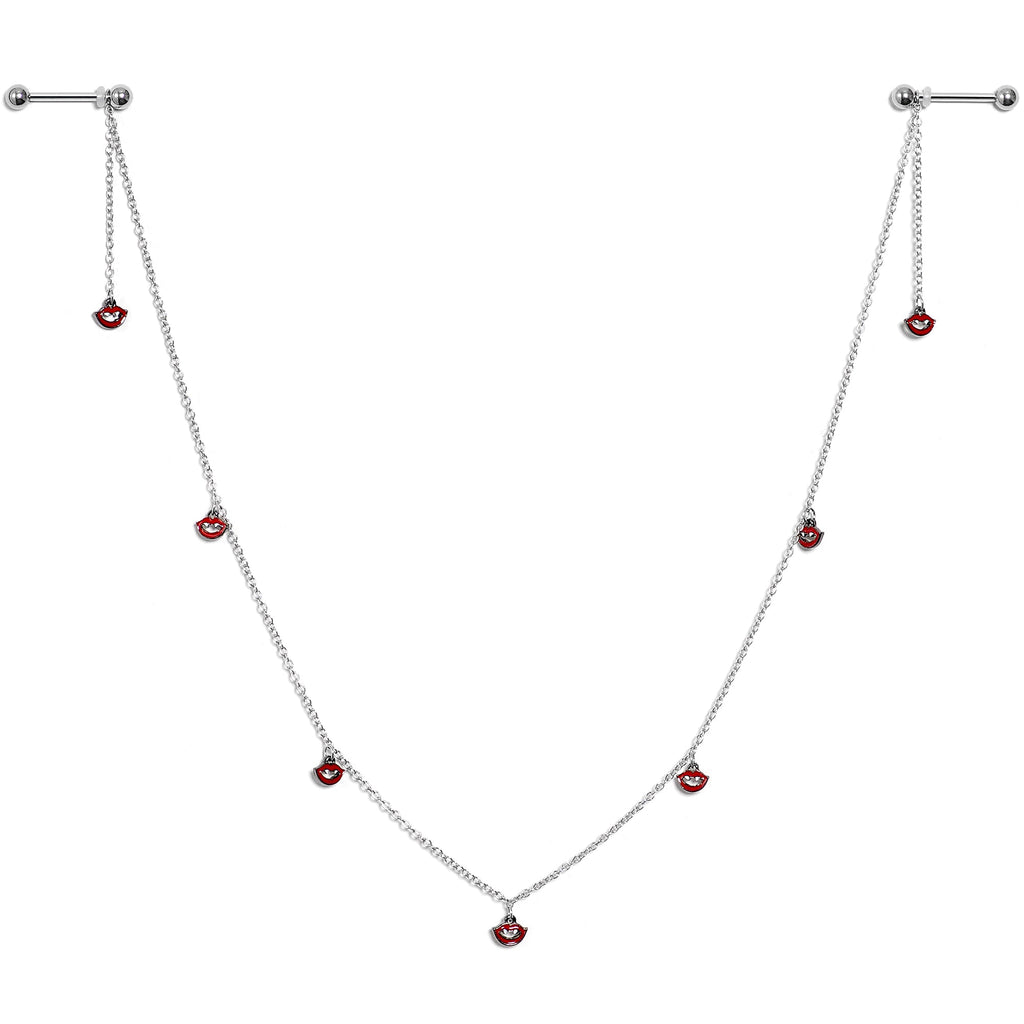 14G 5/8 Red Monster Fang Halloween Dangle Nipple Chain