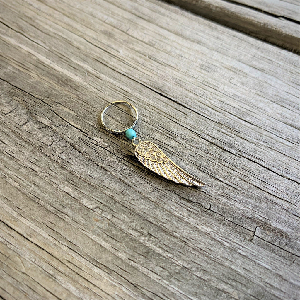 20G 3/8 Clear Gem Feather Feathered Wing Dangle Closure Ring