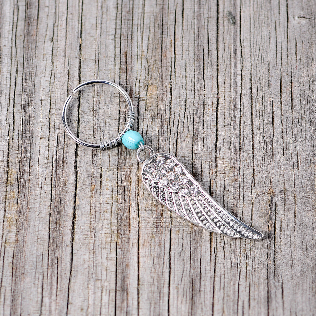 20G 3/8 Clear Gem Feather Feathered Wing Dangle Closure Ring
