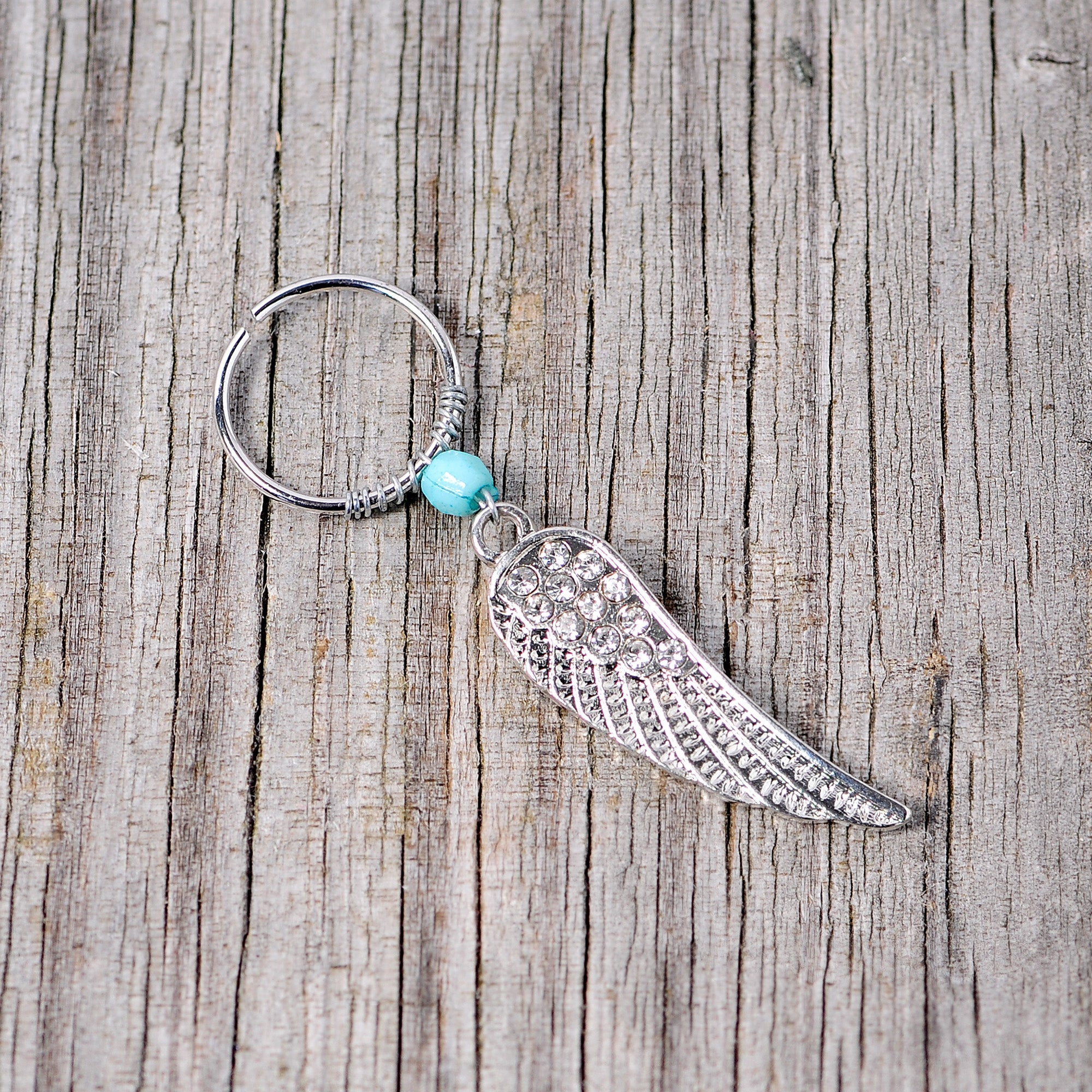 20G 3/8 Clear Gem Feather Feathered Wing Dangle Closure Ring