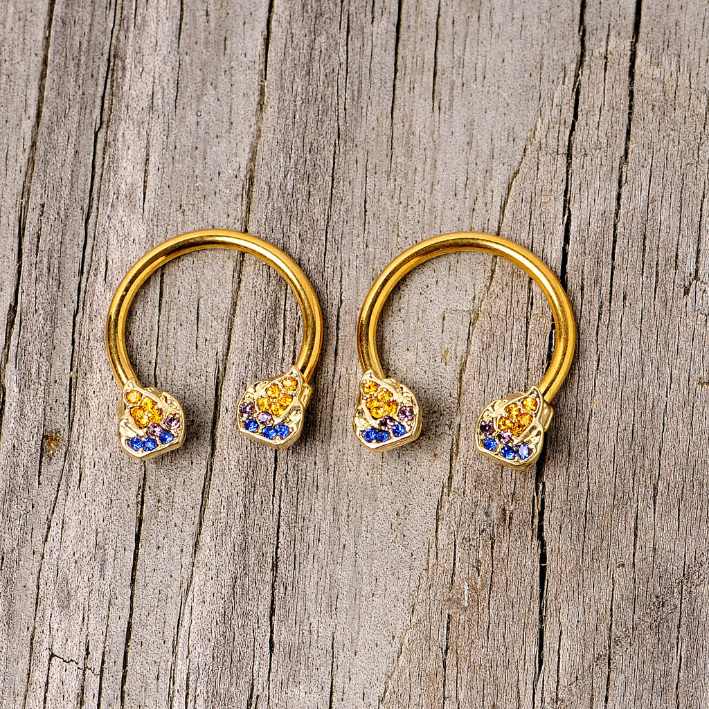 14G 1/2 Orange Gem Gold Tone Candle Horseshoe Nipple Ring Set