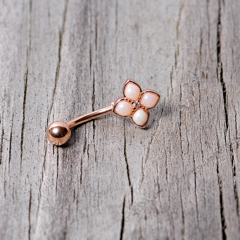 16G 5/16 Clear Gem Rose Gold Tone Rhombus Curved Eyebrow Ring