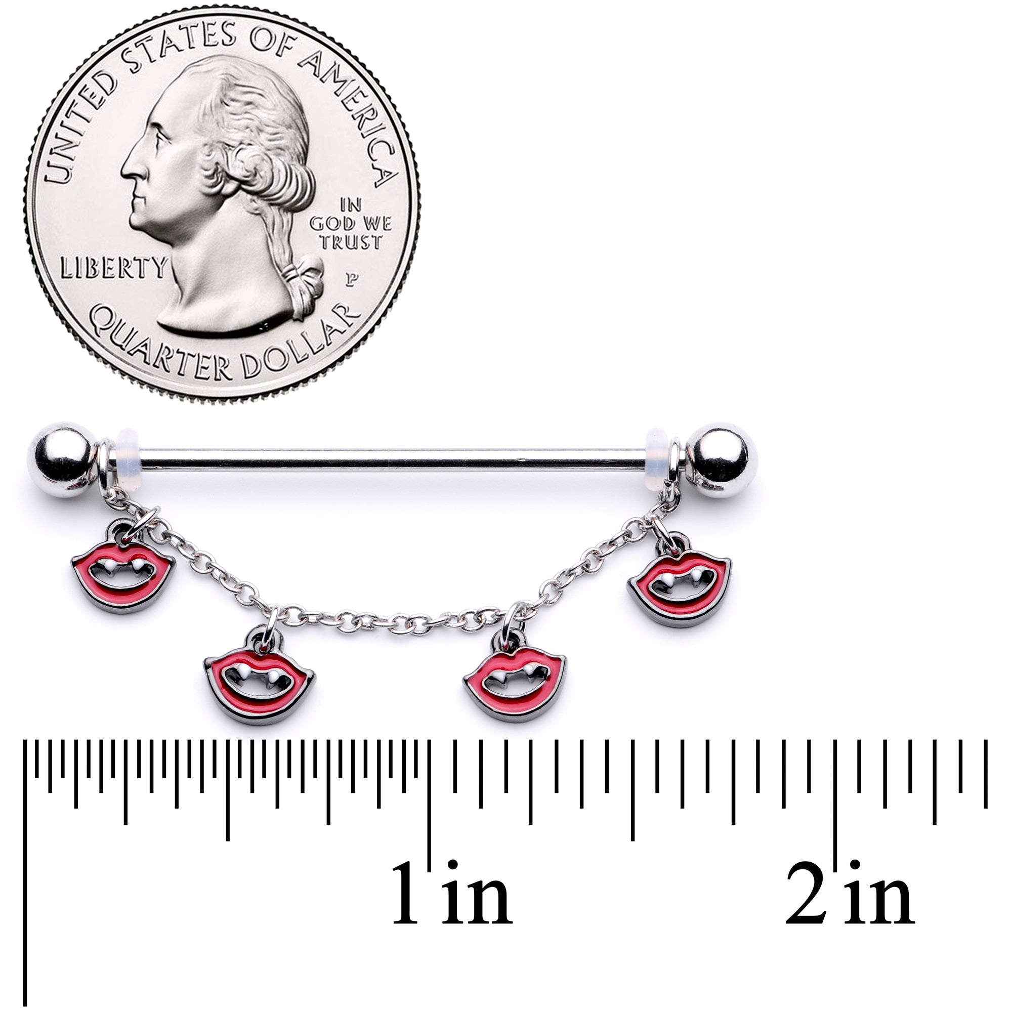 14G Monster Fang Halloween Chain Dangle Industrial Barbell 38mm