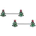 14G 9/16 Clear Red Gem Christmas Tree Barbell Nipple Ring Set