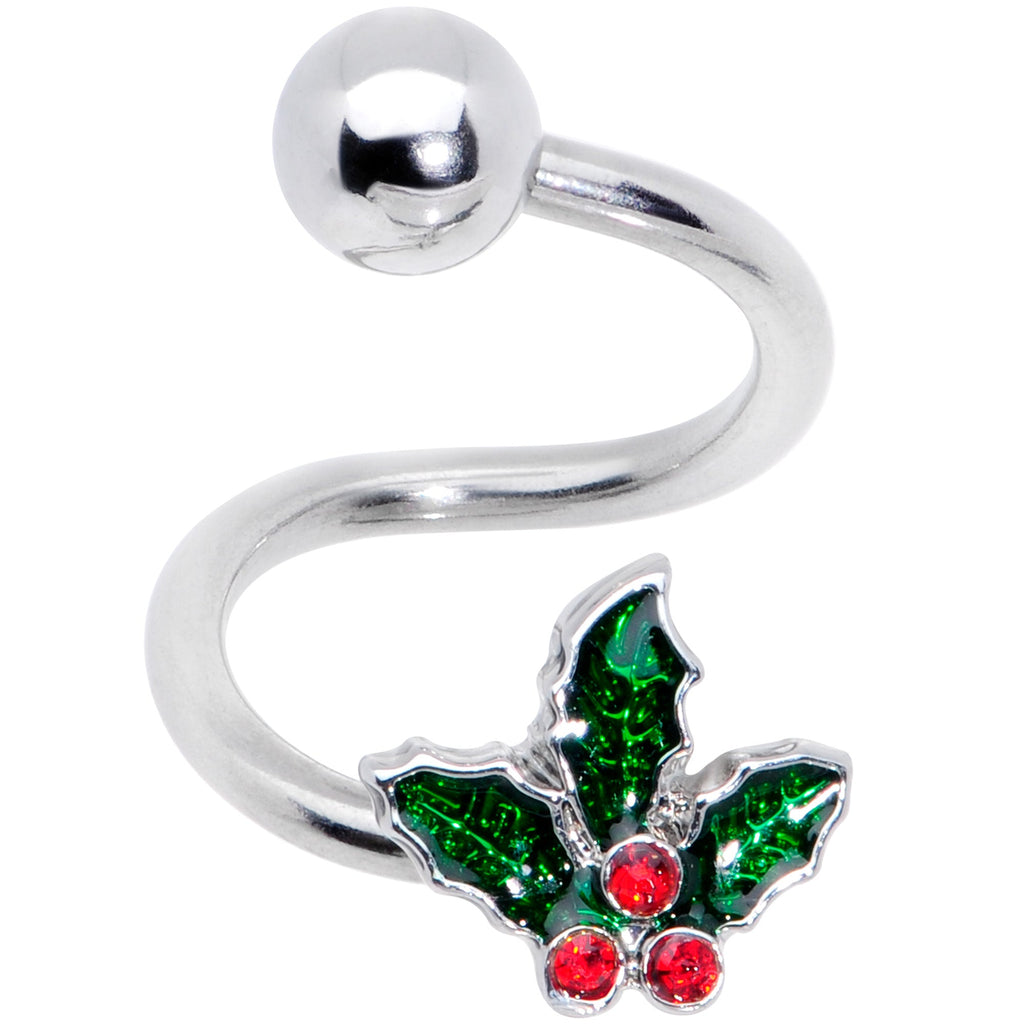 Red Gem Holly Berry Holiday Christmas Spiral Twister Belly Ring