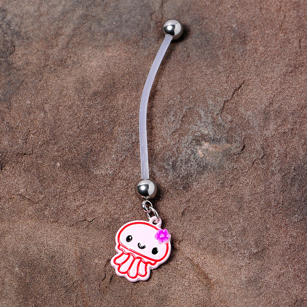 Bundle of Joy Baby Pink Squid Jellyfish Nautical Dangle Pregnancy Belly Ring