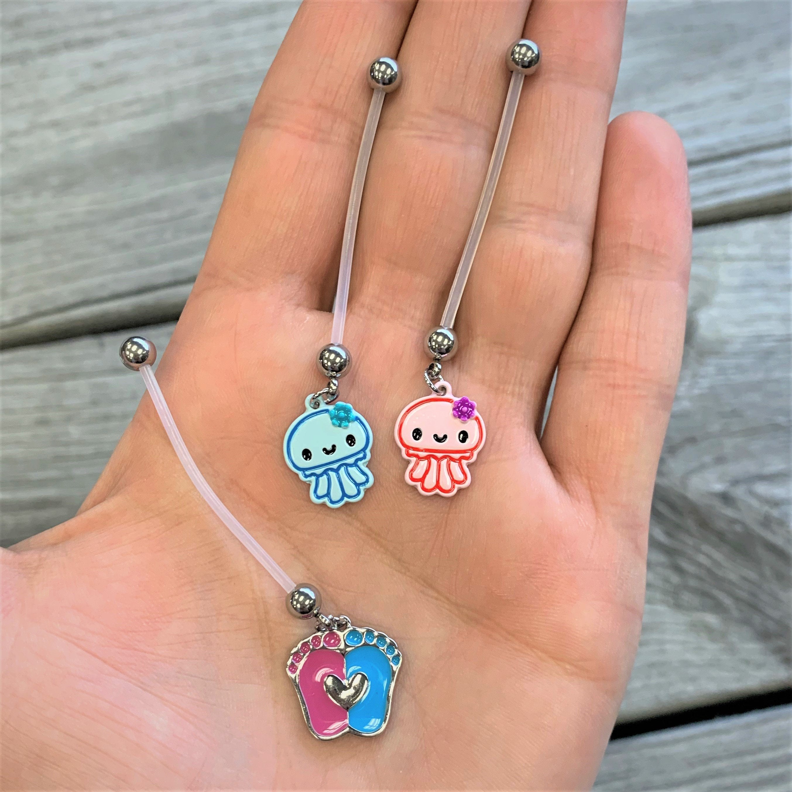 Pink Blue Baby Feet Dangle Pregnancy Belly Ring