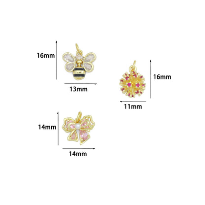 CZ Bee Bow Flower ball Charm Pendant,Sku#A497