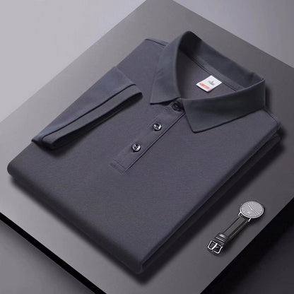 Solid-color Summer Mens Clothing Lapel Half-sleeve High-end Trendy Casual Plain Top