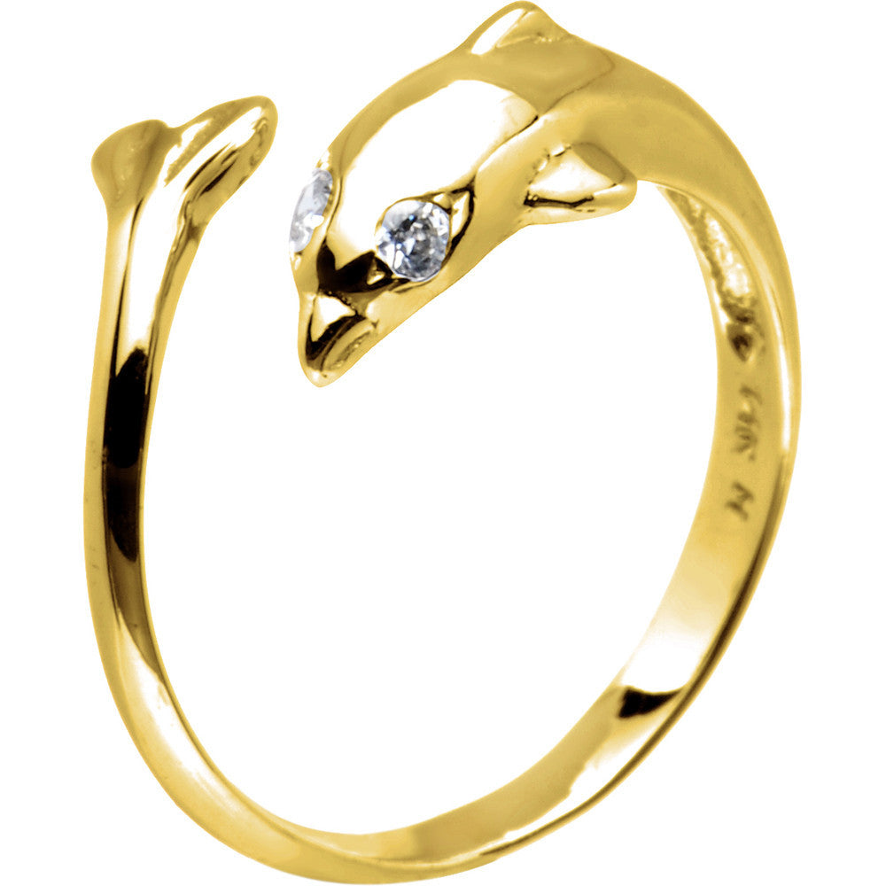 10K Yellow Gold Cubic Zirconia Dolphin Toe Ring