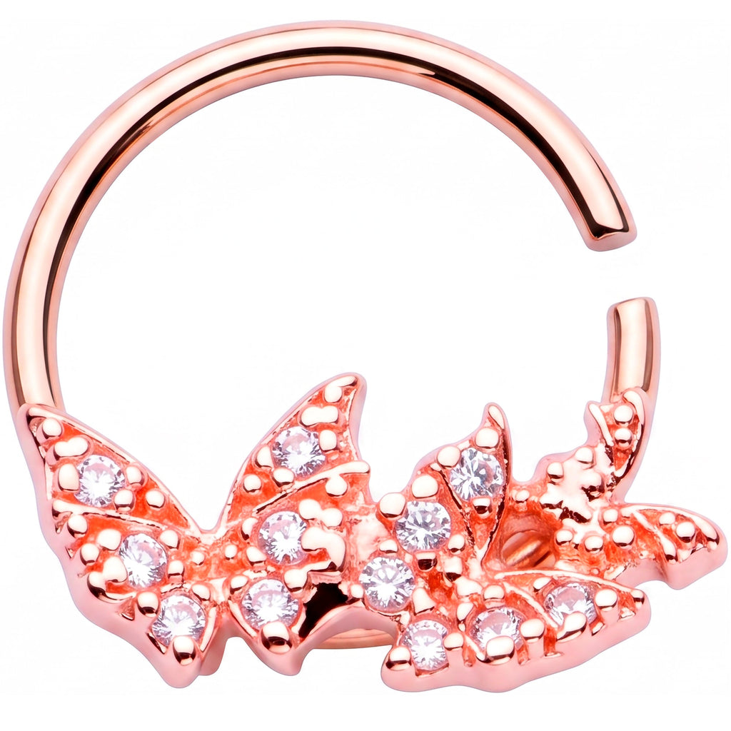 16G 3/8 Clear CZ Gem Rose Gold Tone Trio Butterfly Seamless Ring
