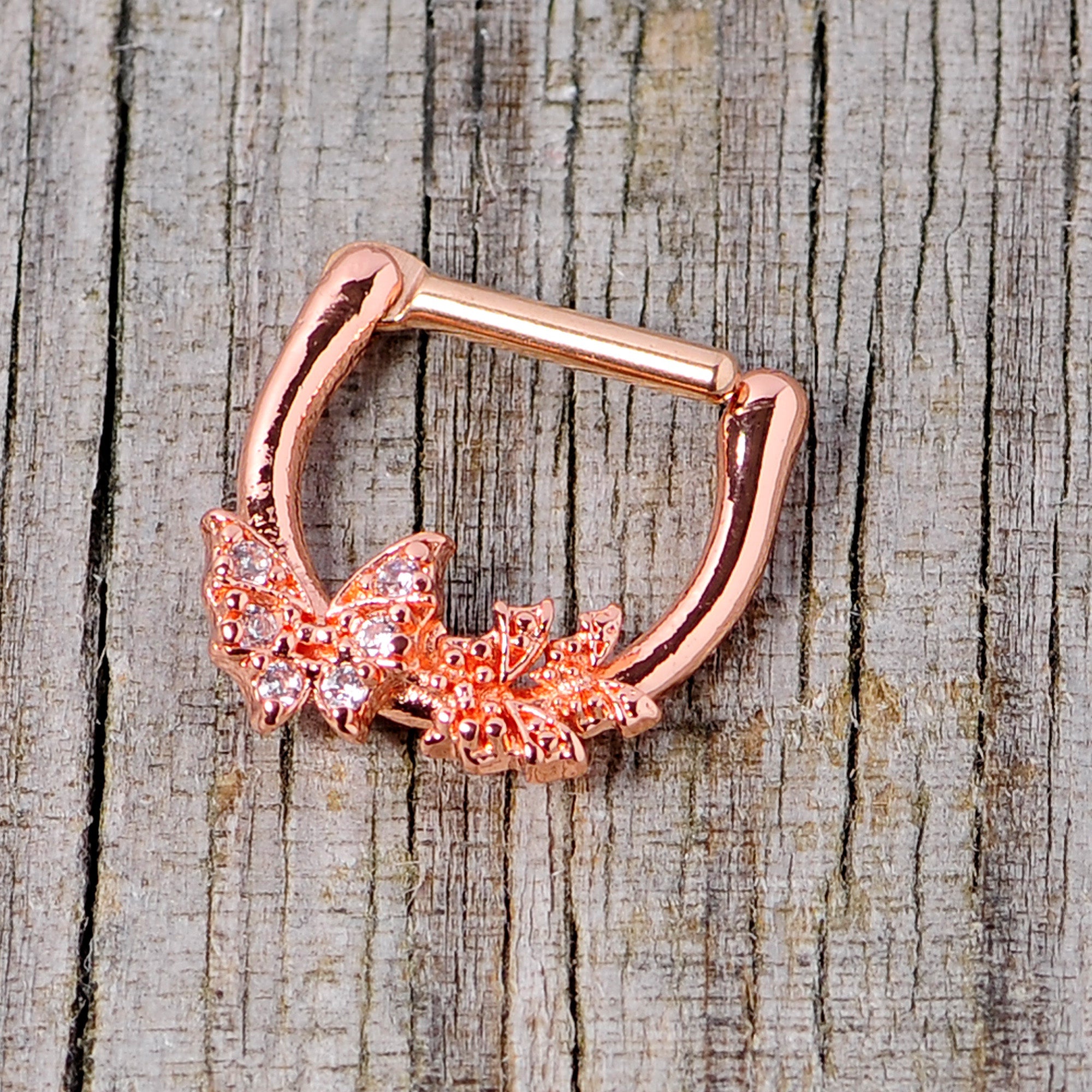 16G 1/4 Clear CZ Gem Rose Gold Tone Butterfly Cartilage Clicker