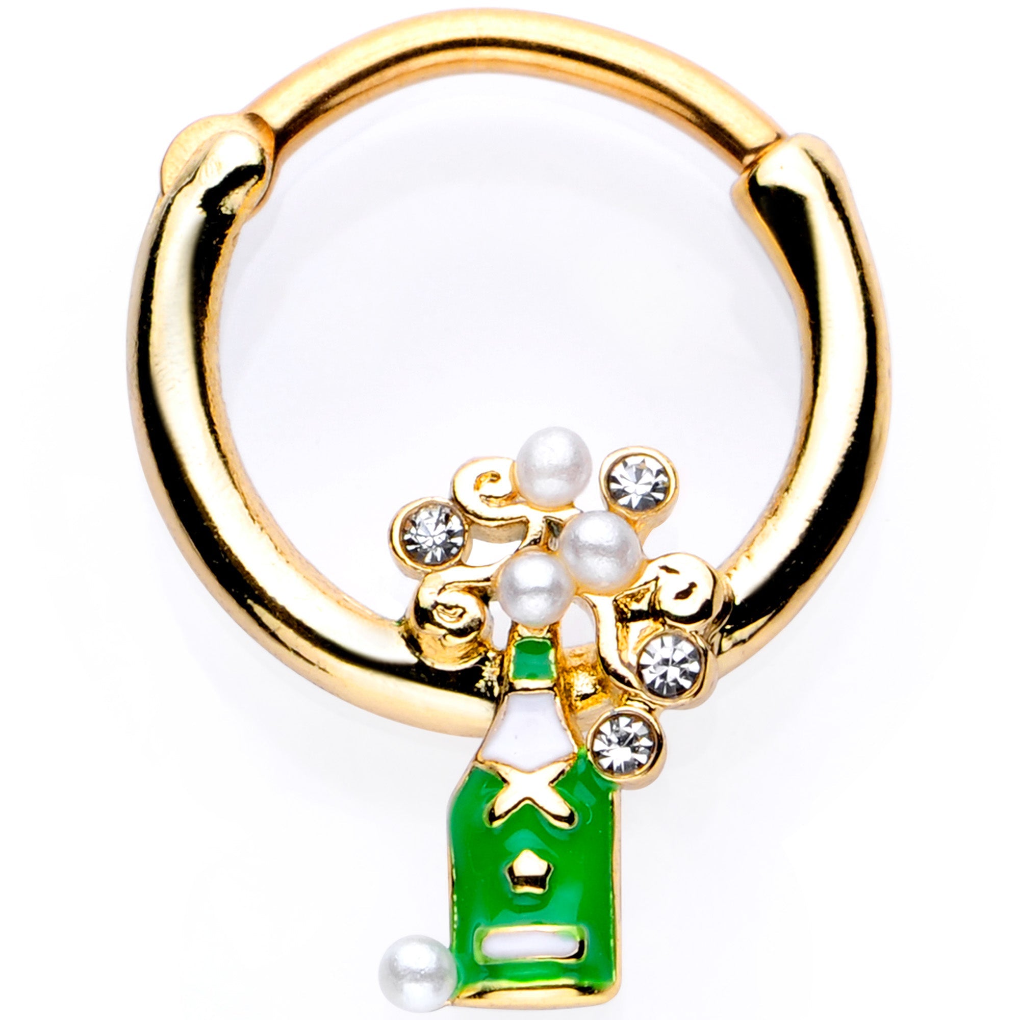16G 3/8 Clear Gem Gold Tone Champagne Holiday Septum Clicker