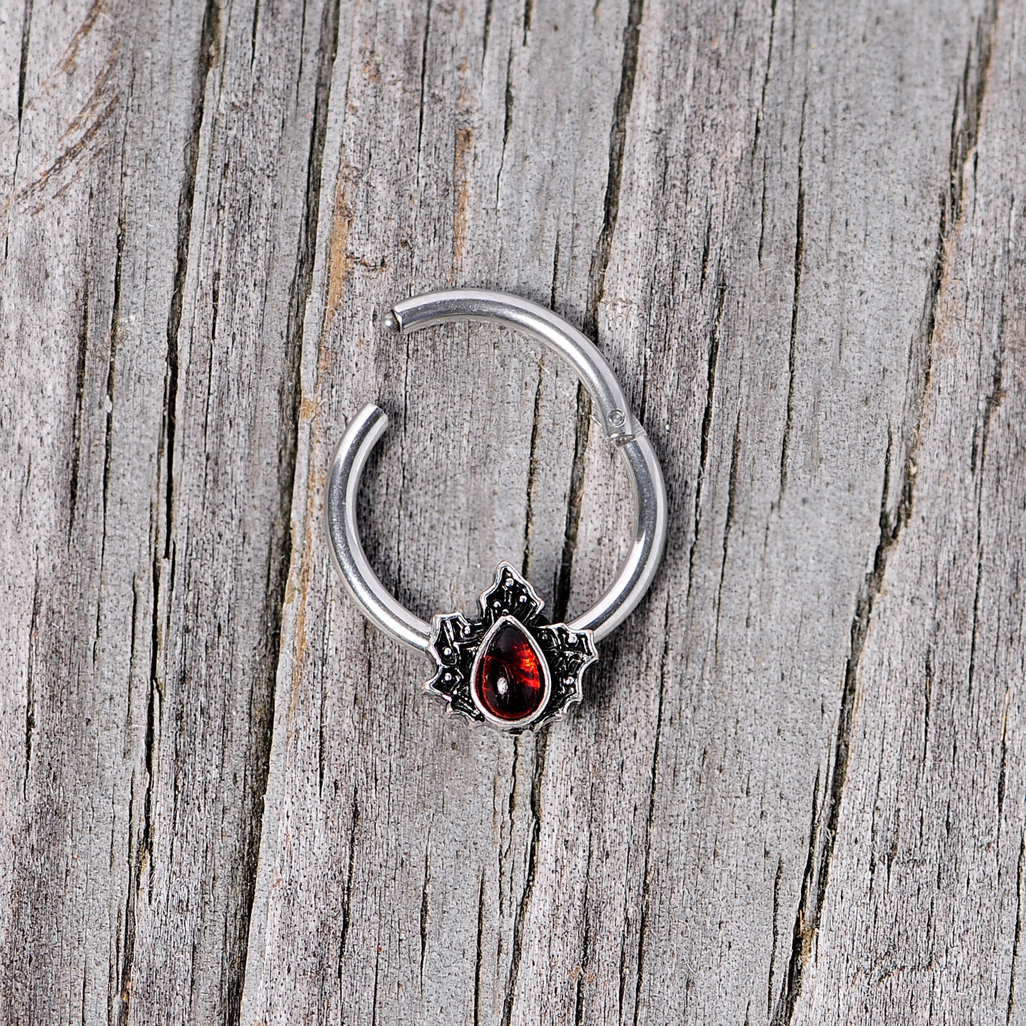 16G 3/8 Red Gem Holly Leaf Holiday Hinged Segment Ring