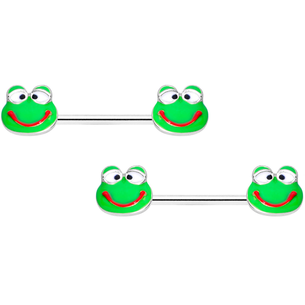 14G 9/16 Green Goofy Frog Barbell Nipple Ring Set