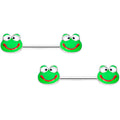 14G 9/16 Green Goofy Frog Barbell Nipple Ring Set